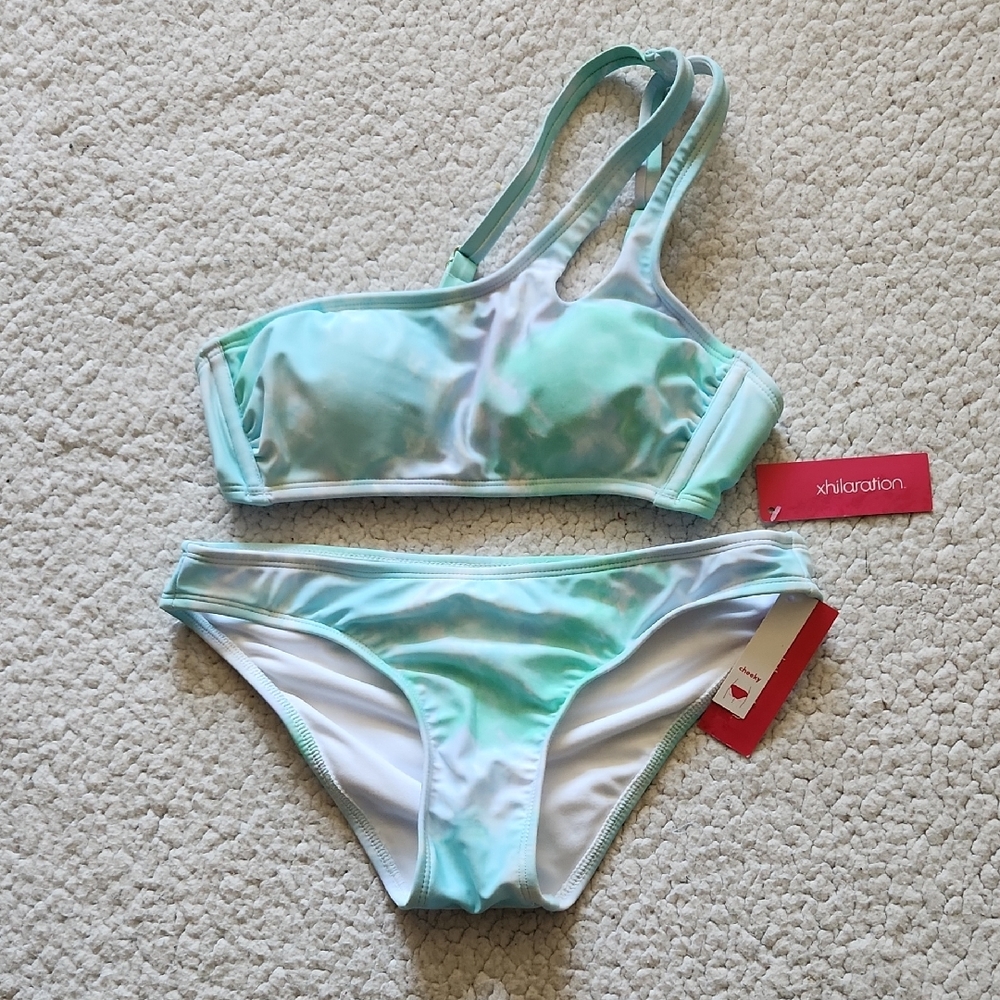 Xhilaration Aqua and White Tie Dye Bikini Set Sz S NWT